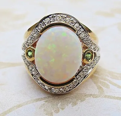 Laura Ramsey 18k Yellow Gold Australian Opal Tsavorite Garnet & Diamond Ring • $1899.99