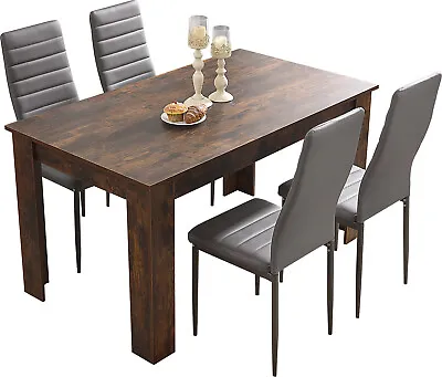 Wooden Dining Table And Chairs Set Of 4/6 HIGH BACK Seat Kitchen Room Furniture • £145.99