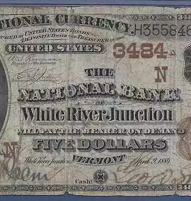 Vt 1882 $5 Brown-back ♚♚white River Junctionvermont♚♚ Pmg Fine 12  Rare Note!!! • $1500