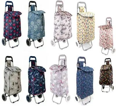 £17.99 • Buy 2 Wheeled Lightweight Printed Folding Shopping Trolley Luggage Cart Grocery Bag