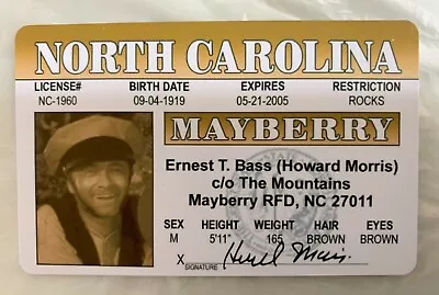 Ernest T Bass Howard Morris Mayberry NC Novelty Sheriff Andy Griffith License • $9