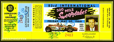 1 1969 INDIANAPOLIS INDY 500 AUTO RACING UNUSED FULL TICKET  Laminated Reprint • $9