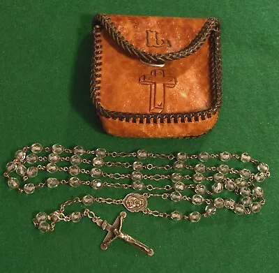 Vintage Rosary Sterling Glass Caped Beads 25.5  41 Gr With Is Leather Purse • $15