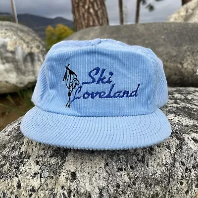 Vintage Loveland Ski Resort Colorado Hat Corduroy Snapback Embroidered Blue • $35