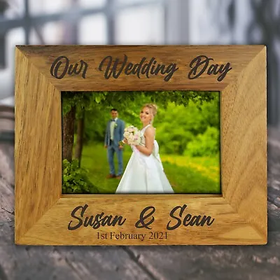 £9.99 • Buy Personalised Engraved Wedding Gift Wooden Photo Frame For Wedding Day Gifts 
