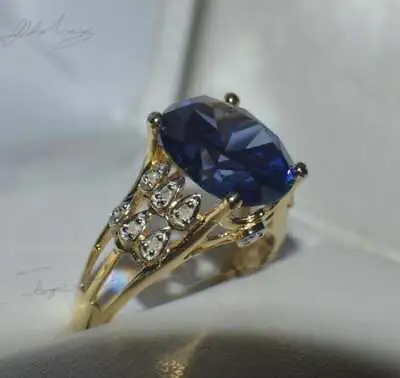 8 Ct. PREMIUM AAA TANZANITE & 14 VVS DIAMOND  COCKTAIL GYPSY 14K YG PL S-7. • £114.69