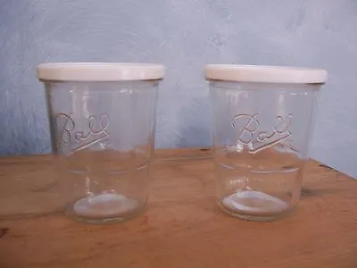 $7.99 • Buy 2 Vintage Ball Freezer Jam Jar Made In USA 3 3/4  8 Oz Clear Glass Plastic Lid