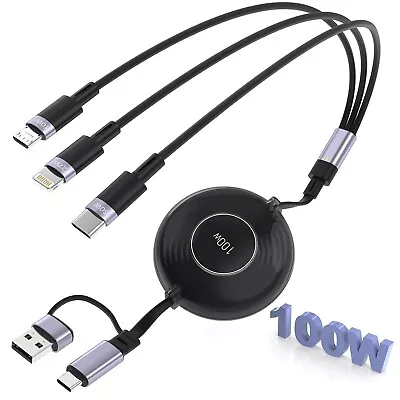 100W Multi Charging Cable 6 In 1 Retractable IPhone Charger Cord With E-Mark Ch • $14.99