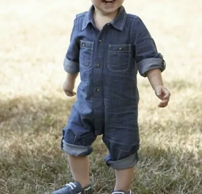 Mud Pie Multiple Sizes Boys Chambray Denim One Piece Long Sleeve Romper • $11.97