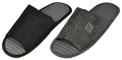 Mens Slippers Open Toe House Shoe Slip On Scuff Bath Soft Terry Cloth Flex Sole • $8.76