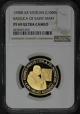 1998R XX Vatican 100000 Lire Gold Basilica Of Saint Mary NGC PF-69 Ultra Cameo • $1299