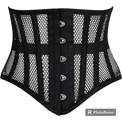 Heavy Duty Steel Boned Corset Women Under Bust Waist Training Black Mesh 3XS • $18