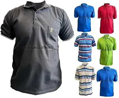 £5.99 • Buy Mens Pipping Plain POLO SHIRTs Pique T-Shirts Regular Work Casual PolyCotton