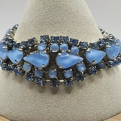 Vintage Blue Moonstone And Rhinestone Bracelet **FLAW • $41.99