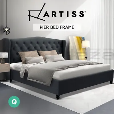 $283.16 • Buy Artiss Bed Frame Queen Size Base Mattress Platform Fabric Wooden Charcoal
