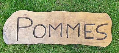 Vintage Original French Rustic Farm Shop Wooden Sign Plaque Pommes Apple Carved • £125