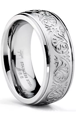 7MM Stainless Steel Ring With Engraved Florentine Design Sizes 4 To 13 • $8.99