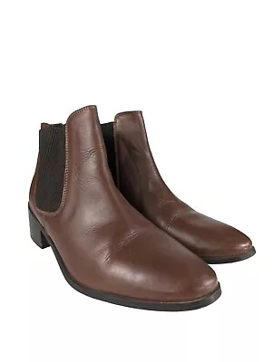 Brown Leather Ankle Chelsea Boots Mantaray Block Heel Pull On Size UK 7 Eu 40 • £13.29