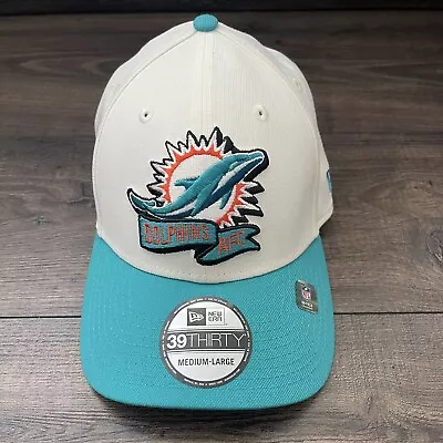 NFL SIDELINE Miami Dolphins New Era 39Thirty Flex-Fit Hat /Cap Cream & Aqua  M/L • $27.95