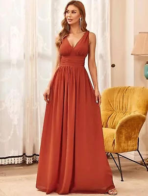 £2.20 • Buy Orange Empire Waist Mesh Long Prom/wedding Guest Dress Size Small 8