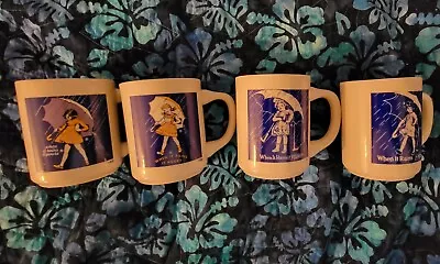 Morton Salt WHEN IT RAINS IT POURS Umbrella Girl Logo Coffee Mugs Set Of 4 Cups  • $25