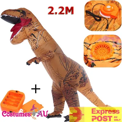 Mens T-REX INFLATABLE Costume Brown TRex T Rex Blowup Dinosaur Halloween Outfit • $37.18