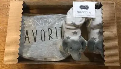 NIB Mud Pie Bib & Sock Set Grandmas Favorite Elephant Gray Stars Booties TubB9 • $14.99