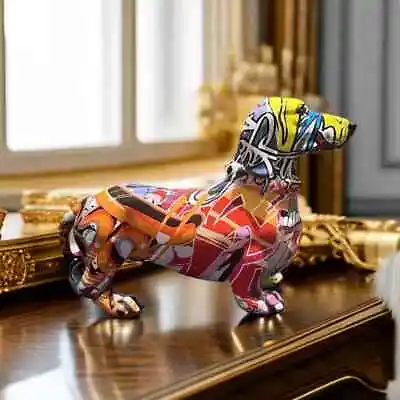 Dachshund Figurine Creative Graffiti Dachshund Dog Statue Home Decor Colorful • $68