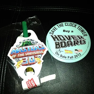 SDCC 2012 MASTERS OF THE UNIVERSE 30th MOTU PARTY BLOWER BACK TO THE FUTURE PIN! • $4.99