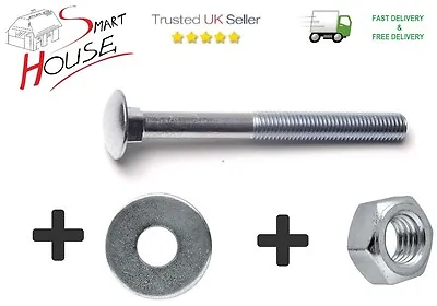 £0.99 • Buy M6 / 6mm CARRIAGE BOLTS WITH NUTS & WASHERS CUP SQUARE COACH SCREWS ZINC PLATED