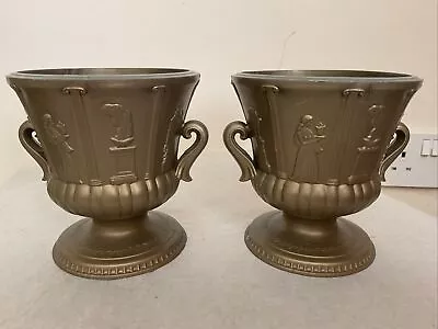 Pair Vintage Plastic Urn Flower Pot Vase Planter Greek Style Decor 15cm High • £12