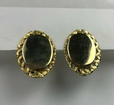 Vintage Clip On Earrings Gold Tone Oval Mirror Filigree Flat Front • $5.59