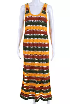 Zara Womens Scoop Neck Open Knit Striped Midi Tank Dress Green Yellow Size Large • $42.69