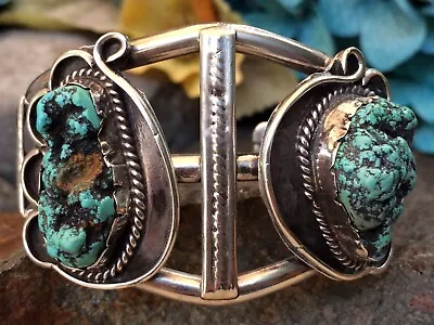 VINTAGE 1970s NATIVE AMERICAN NAVAJO SEAFOAM TURQUOISE STERLING CUFF BRACELET • $165