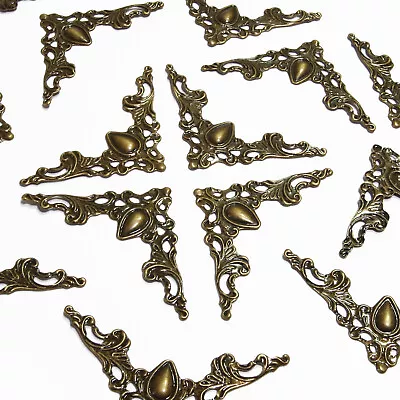 20 Large Page Box Corner Filigree Embellishments 41mm Craft Bronze Tone Metal • £2.97