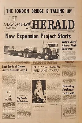 Vintage Newspaper August 1968 Lake Havasu City Arizona Herald - Mint Condition  • $29.99