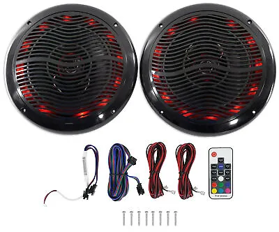 Rockville RMC65LB 6.5  600w 2-Way Black Marine Speakers W/Multi Color LED+Remote • $59.95