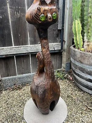 Vintage Mid-Century 32” Witco? Inspired Tiki Wood Carved Cat Sculpture Green Eye • $799.99