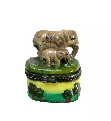 Mom & Baby Elephants Porcelain Hinged Trinket Box • $5