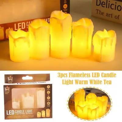 £4.04 • Buy 3 Pack Battery Power LED Flameless Flickering Wax Candles | Pillar Home Decor
