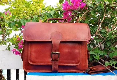 Men's Genuine Vintage Brown Leather Messenger Shoulder Laptop Briefcase Handmade • $61.75