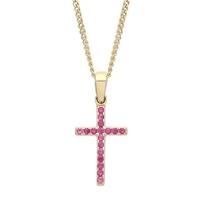 9ct Gold Ruby Cross REVERSIBLE Pendant Necklace + 18  Chain • £59.95