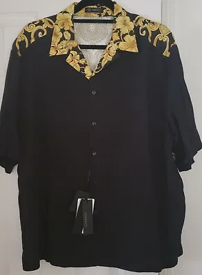 Nwt VERSACE Men’s Baroque Logo Medusa Print Shirt Black/gold  43 AUTHENTIC  • $539.99