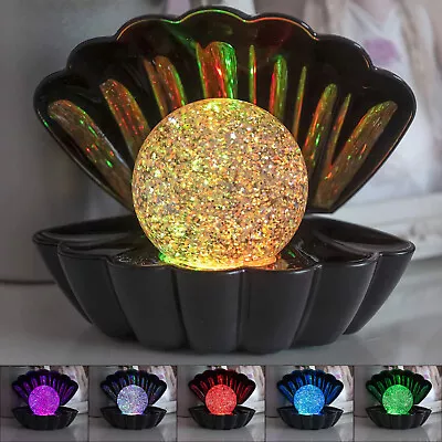 Black Sea Shell Colour Changing LED Glitter Ball Pearl Mood Lamp USB Night Light • £13.35