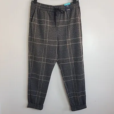 NEW M&S 10-24 Black Checked Tapered High Waisted Drawstring Joggers Trousers • £13.95