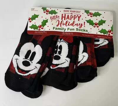 Disney Family Fun Socks Mickey Mouse 4 Pair Checkered Crew Socks Men Women Kids • $11.99