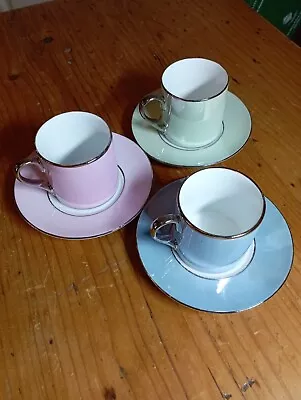 Porcelain Espresso Cups Set 3 Multi Colour Cups And Saucers • £7.99