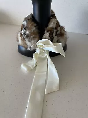 Codello Rabbit Fur Collar Scarf Choker  White Brown Kragen Kanin Schal Ribbon • £21.23