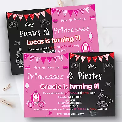 Personalised  Princess And Pirates Birthday Party Invitations Fancy Dress X10 • £8.31