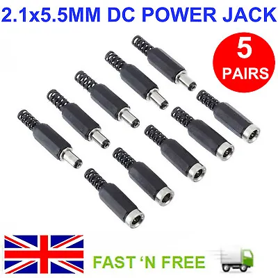 5 Pairs 2.1mm X 5.5mm Male Female Dc 12v Power Plug Socket Jack Connector Laptop • £3.45